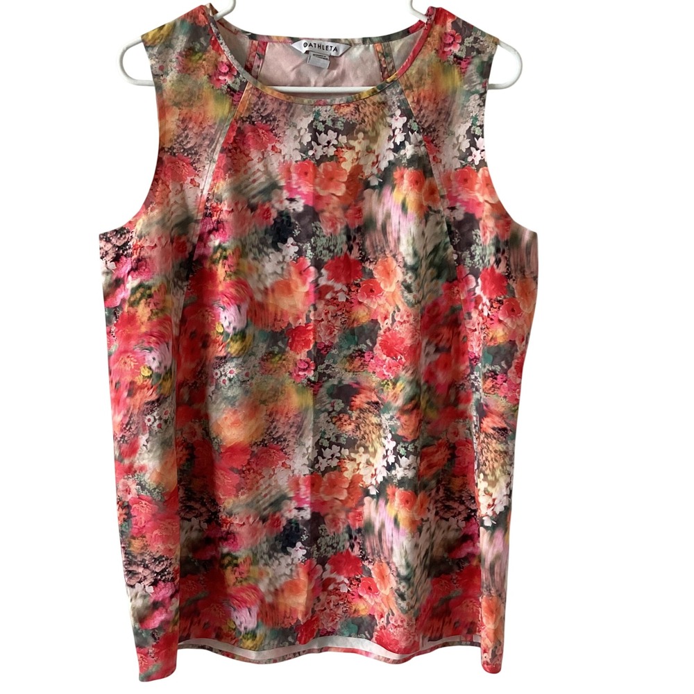 Athleta Womens Sleeveless Floral Impressionist Print Top Side Slit Multi Color M